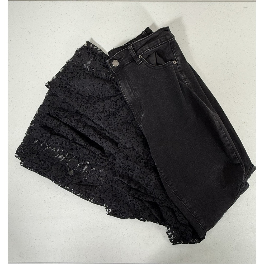 West Fade Black Lace Flare Jeans Womens Size 29 Or US 6-8 Y2K Goth Bell Bottoms